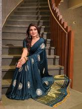 Luxe Drapes – Premium Embroidered Silk Saree with Golden Zari Pallu & Tassel Detailing