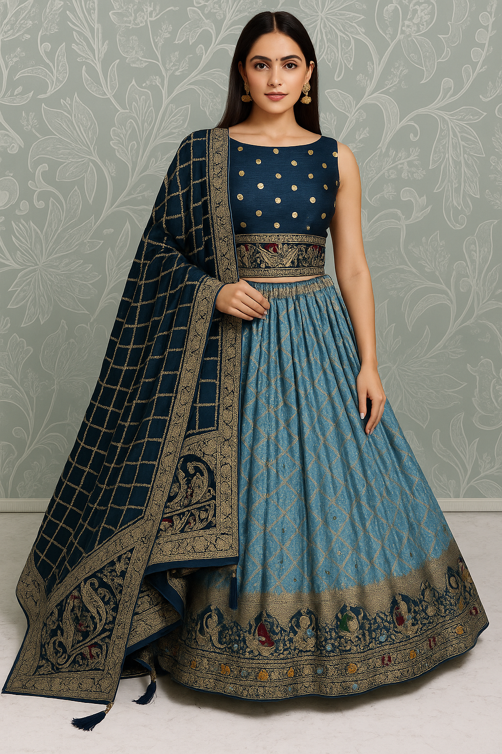 Regal Banarasi Silk Lehenga Set with Intricate Zari & Brocade Border – Timeless Festive Elegance