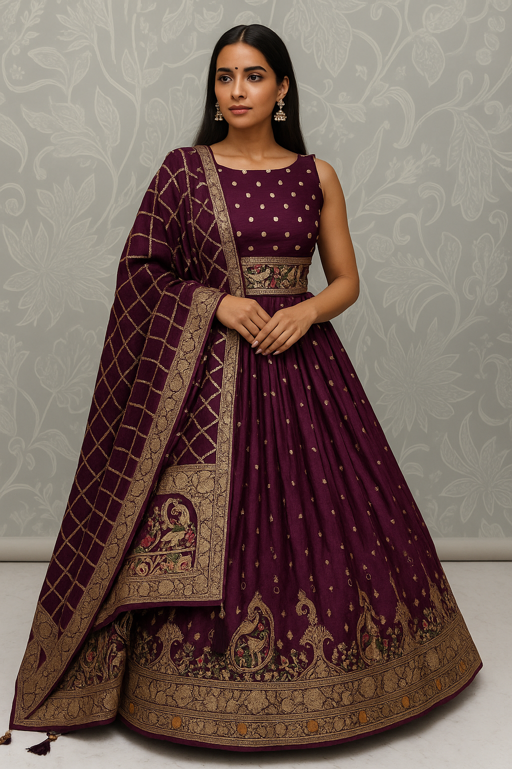 Regal Banarasi Silk Lehenga Set with Intricate Zari & Brocade Border – Timeless Festive Elegance