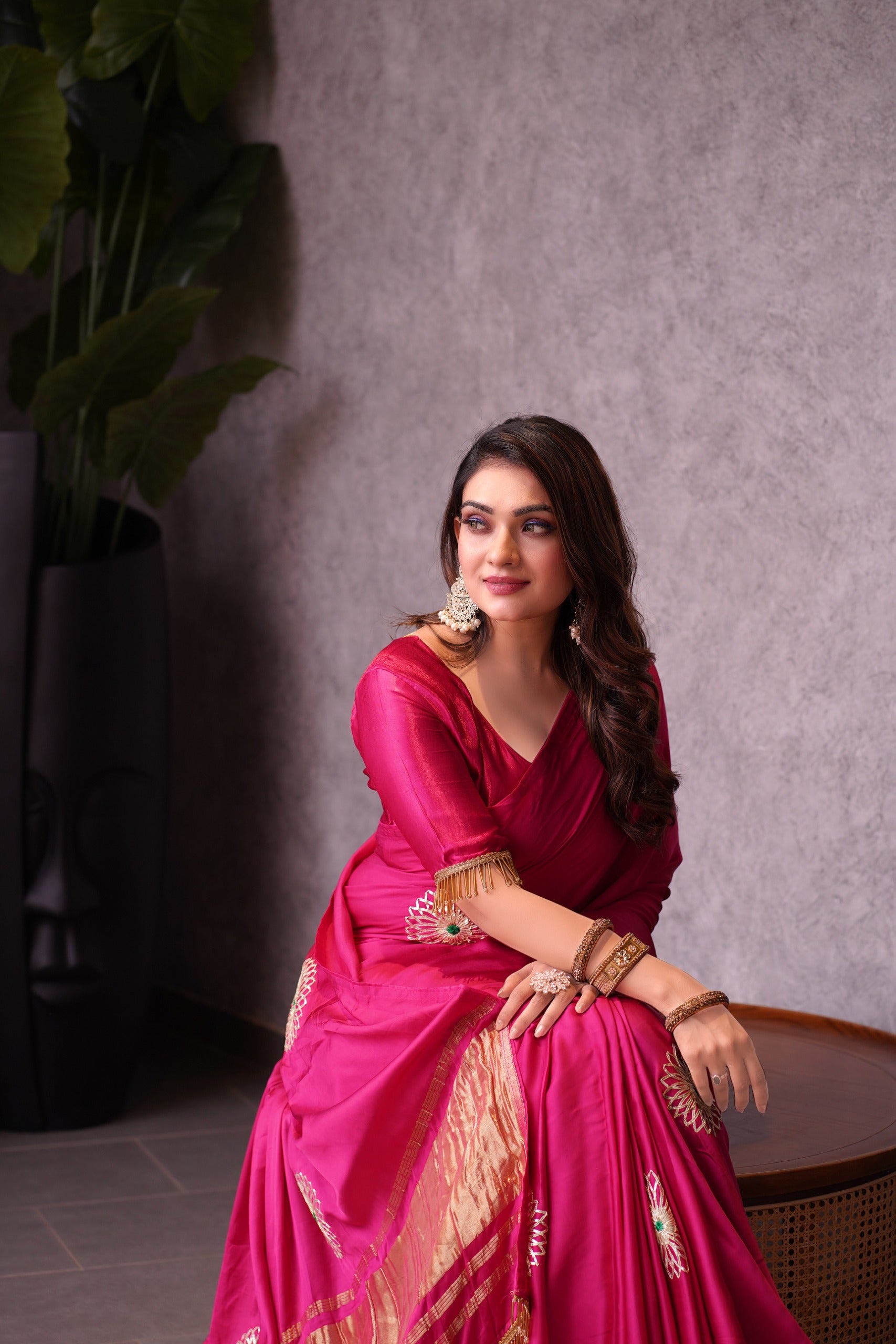 Luxe Drapes – Premium Embroidered Silk Saree with Golden Zari Pallu & Tassel Detailing